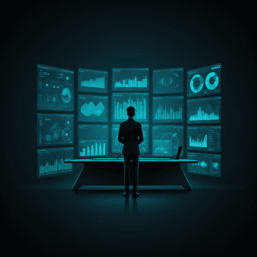 Dark command center with analytics dashboards